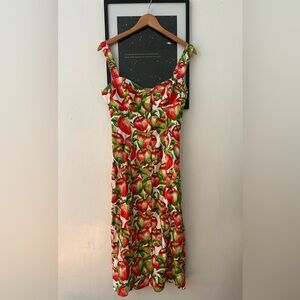 FARM Rio Apple Print Midi Dress in Red and Green
